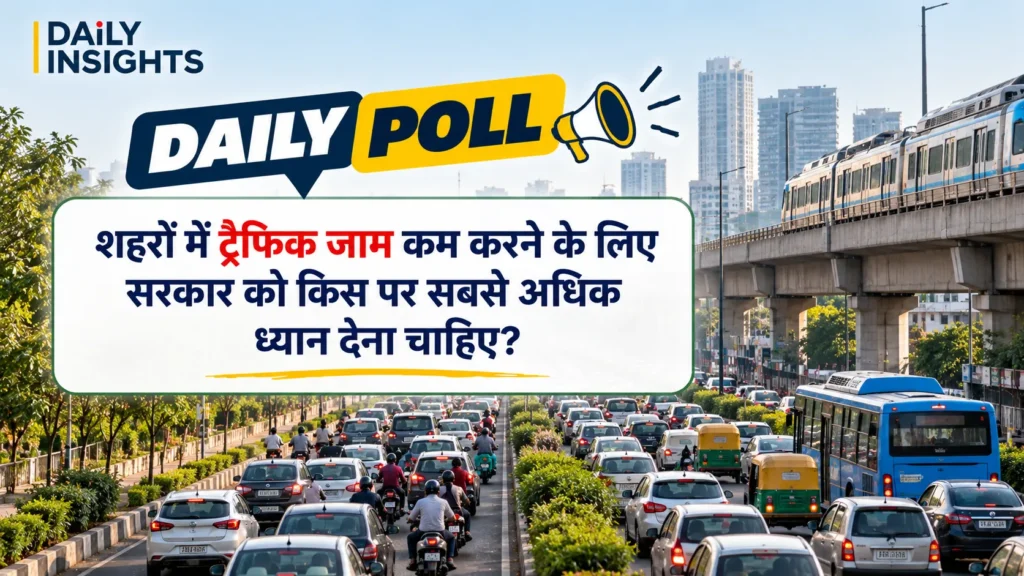 शहरों में ट्रैफिक जाम कम करने के लिए सरकार को किस पर सबसे अधिक ध्यान देना चाहिए?